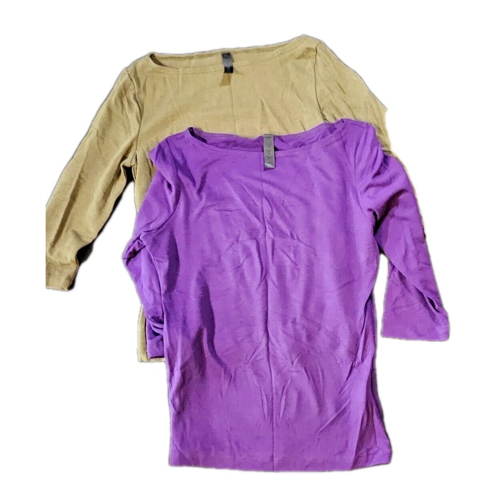I' VORY Womens Lot of 2 3/4 Sleeve Layering Tee Purple Green Size S MJQ318